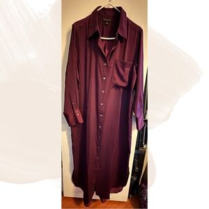 Banana Republic Plum Button-Up Satin Shirt Dress L